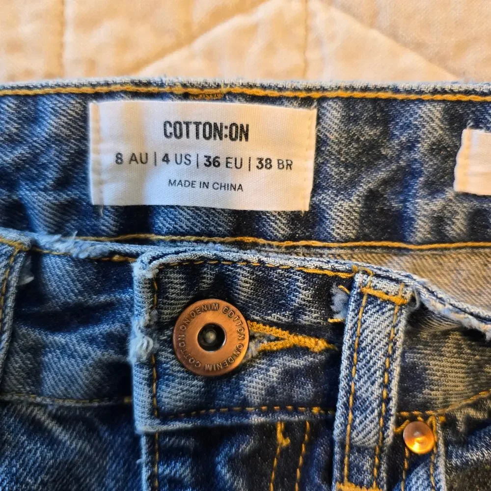 Cotton On Jeans Women's 4 Long Wide Leg Medium Wash Casual Boho Summer Beachy